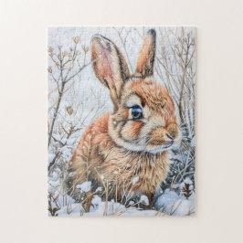 Little Hare in Snowy Field. Rabbit Bunny Puzzle