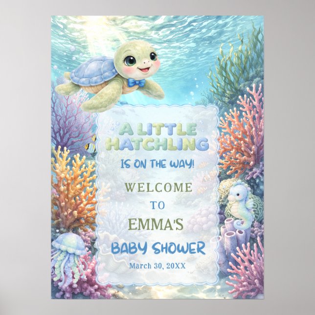 Little Hatchling Sea Turtle Baby Shower Welcome Poster (Vorne)