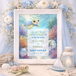 Little Hatchling Sea Turtle Baby Shower Welcome Poster