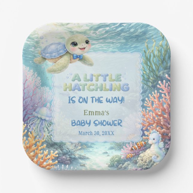 Little Hatchling Sea Turtle Ocean Baby Shower Pappteller (Vorderseite)