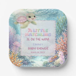 Little Hatchling Sea Turtle Ocean Pink Baby Shower Pappteller
