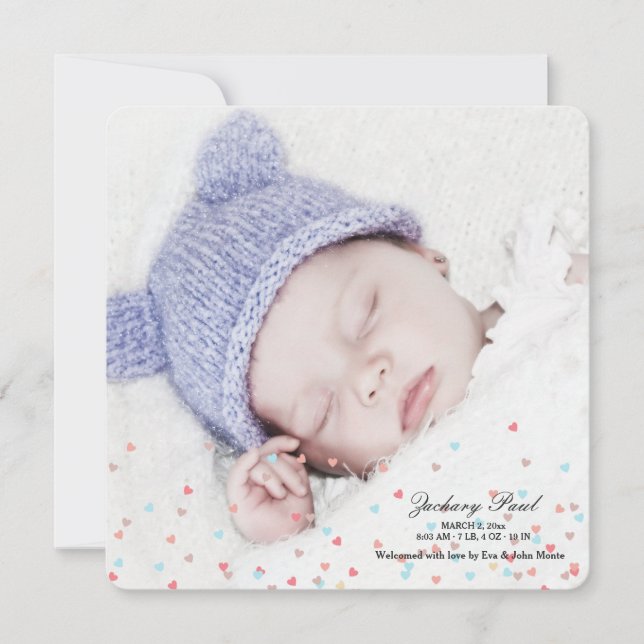 Little Hearts Boy Foto Geburtsankündigung Ankündigung (Vorderseite)