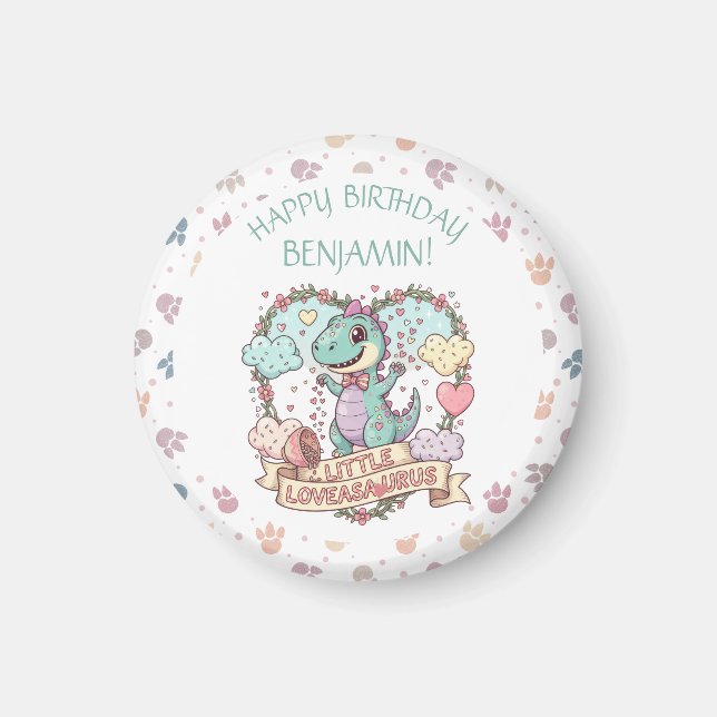 Little Hearts Dino Birthday Personalized Magnet (Vorne)