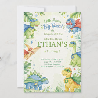 Little Heroes Big Roars Dinosaur Birthday Einladung