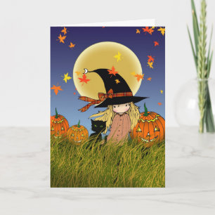 LIttle Hexe and Black Cat Halloween Card Karte