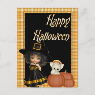 Little Hexe & White Cat Halloween Postkarten D10