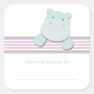 Little Hippo {Pink} BUCHZEICHEN Quadratischer Aufkleber