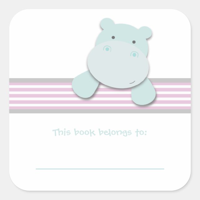 Little Hippo {Pink} | BUCHZEICHEN Quadratischer Aufkleber (Vorderseite)