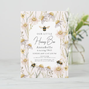 Little Honey Bee Chamomile Boho Pink Geburtstag Einladung
