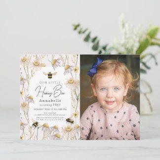 Little Honey Bee Chamomile Pink Birthday Foto Einladung