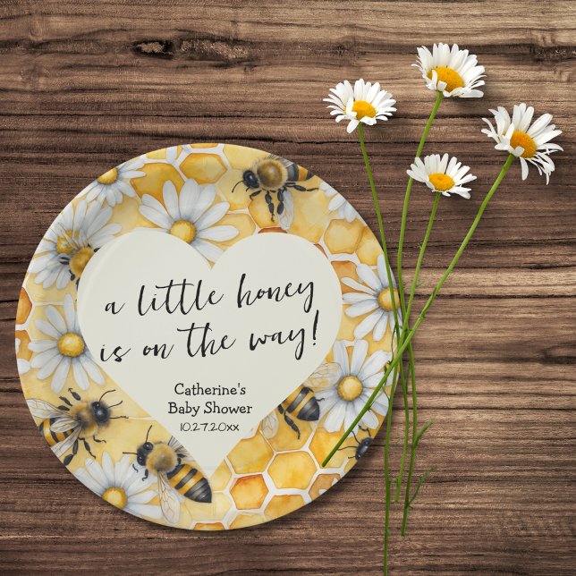 Little Honey Bee Comb Daisy Spring Baby Shower Pappteller (Von Creator hochgeladen)