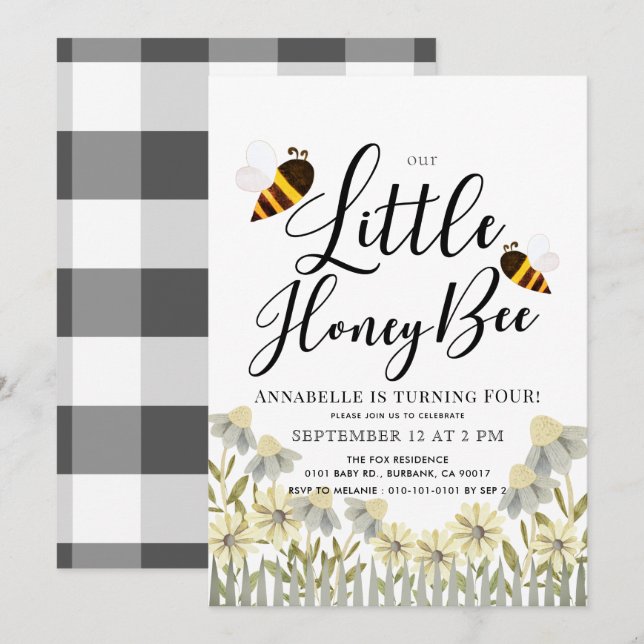 Little Honey Bee Daisy Birthday Einladung (Vorne/Hinten)