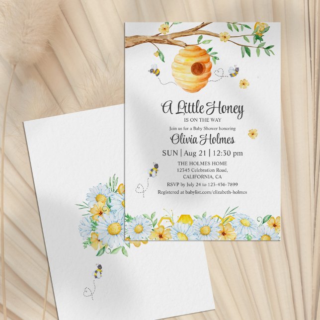 "Little Honey Bee" Einladung zur Kinderdusche ("Little Honey Bee" Baby Shower Invitation on a neutral background)
