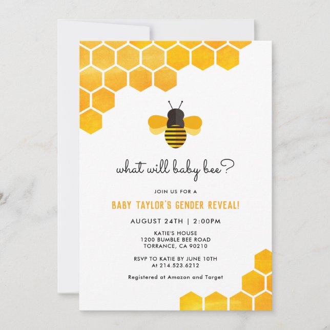 Little Honey Bee Gender Reveal Baby Shower Einladung (Vorderseite)