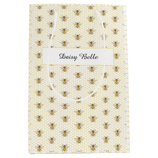 Little Honey Bee On The Way Yellow Baby Shower Mittlere Geschenktüte (Vorderseite)