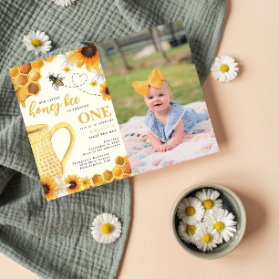Little Honey Bee Watercolor 1. Geburtstag Foto Einladungspostkarte