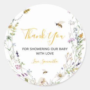 Little Honey Bee Wildblume Baby Dusche Danke Runder Aufkleber