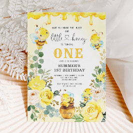 Little Honey Bee Yellow Floral 1. Geburtstag Party Einladung