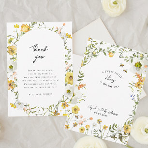 Little Honey Bee Yellow Wildblumen Babydusche Dankeskarte