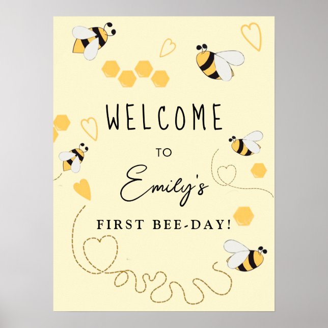 Little Honey First Birthday Willkommenszeichen Poster (Vorne)