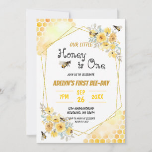 Little Honey Floral Watercolor Bee 1. Geburtstag  Einladung