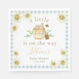 Little Honey On The Way Blue Gingham Baby Shower Serviette