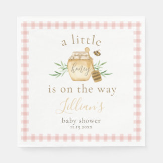 Little Honey On The Way Pink Gingham Baby Shower Serviette