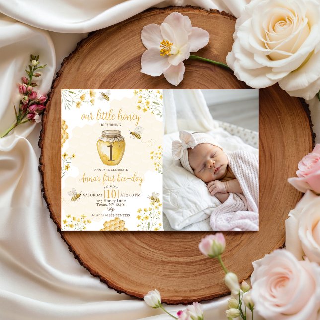 Little Honey Photo 1st Birthday Invite Einladung (Von Creator hochgeladen)