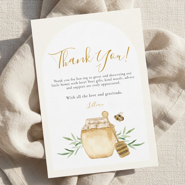 Little Honey Soft Watercolor Bee Baby Shower Flat Dankeskarte (Von Creator hochgeladen)