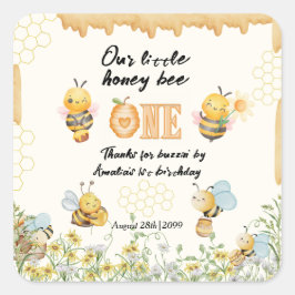 Little Honey To Bee One Wildflower 1st Birthday Quadratischer Aufkleber