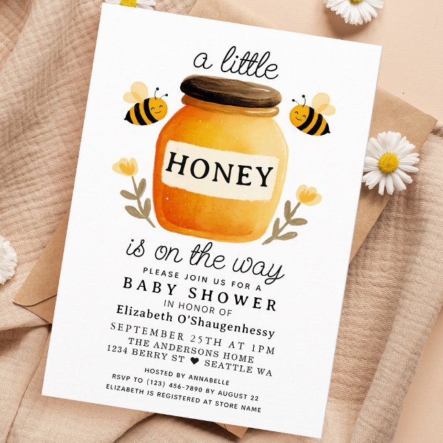Little Honey Watercolor Bee Baby Shower Einladung (Von Creator hochgeladen)