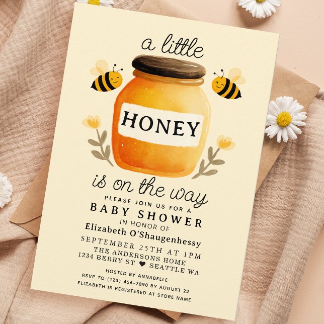 Little Honey Watercolor Bee Baby Shower Einladung (Von Creator hochgeladen)