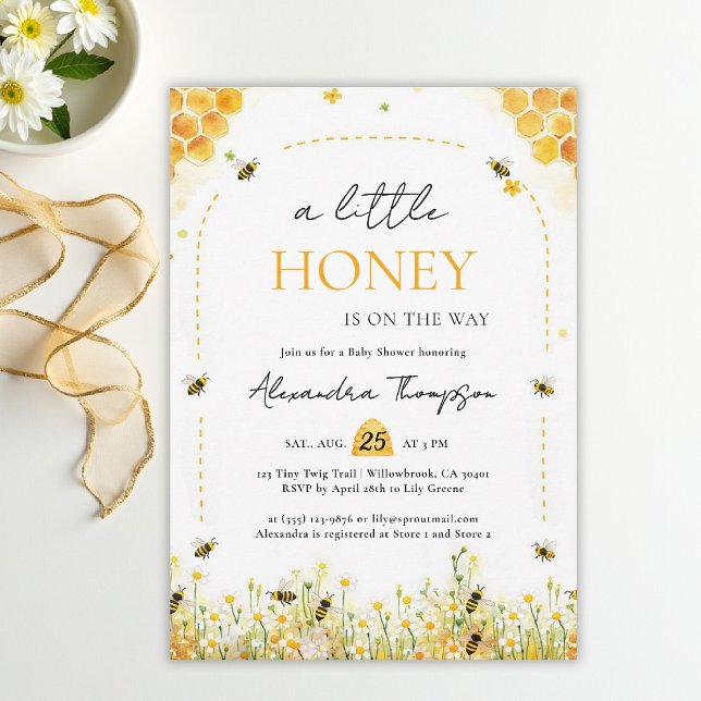 Little Honey Wildflowers Arch Summer Baby Shower Einladung (a little honey bee baby shower theme invitation spring summer watercolor elegant floral bumblebee)