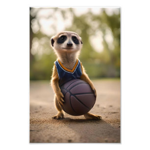 Little Hoop Star: Baby Meerkat Holding Basketball Fotodruck