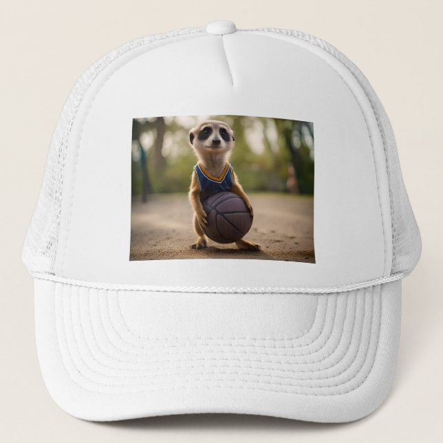 Little Hoop Star: Baby Meerkat Holding Basketball Truckerkappe (Vorderseite)