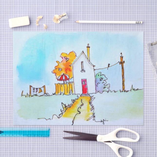 Little House With Washing Seidenpapier (Handwerk)