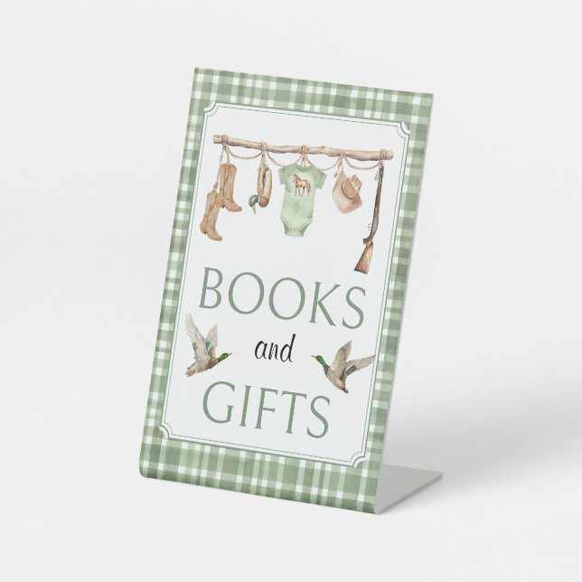 Little hunter Baby Shower Books and Gifts Sign Sockelschild (Vorderseite)