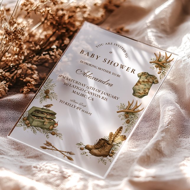Little Hunter Woodland Keepsake Baby Shower Acryleinladungen (Von Creator hochgeladen)
