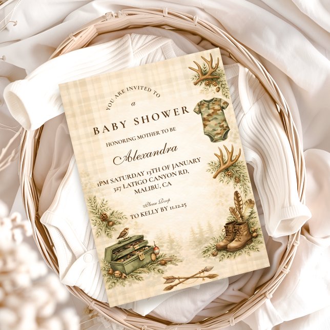 Little Hunter Woodland Keepsake Baby Shower Einladung (Von Creator hochgeladen)
