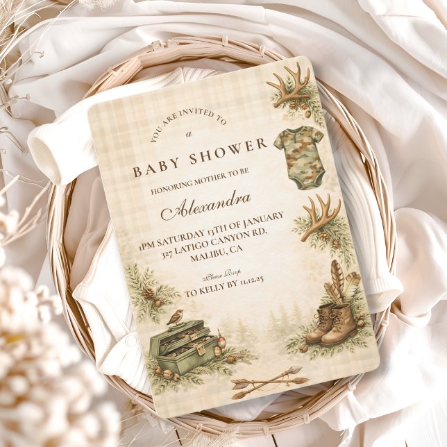 Little Hunter Woodland Keepsake Baby Shower Einladung (Von Creator hochgeladen)