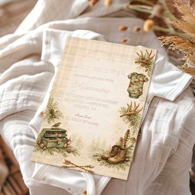Little Hunter Woodland Keepsake Baby Shower Folieneinladung (Von Creator hochgeladen)