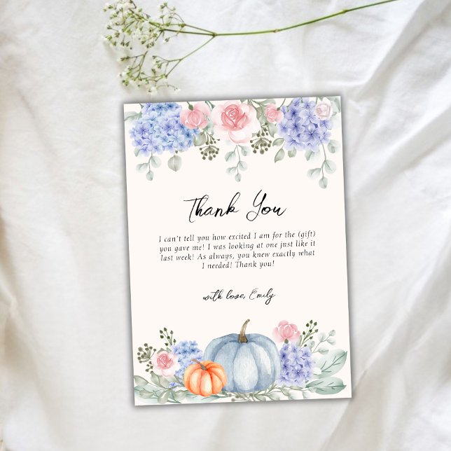 Little Hydrangea Floral Pumpkin Fall Baby Dusche Dankeskarte (Little Hydrangea Floral Pumpkin Fall Baby Shower Thank You Card)