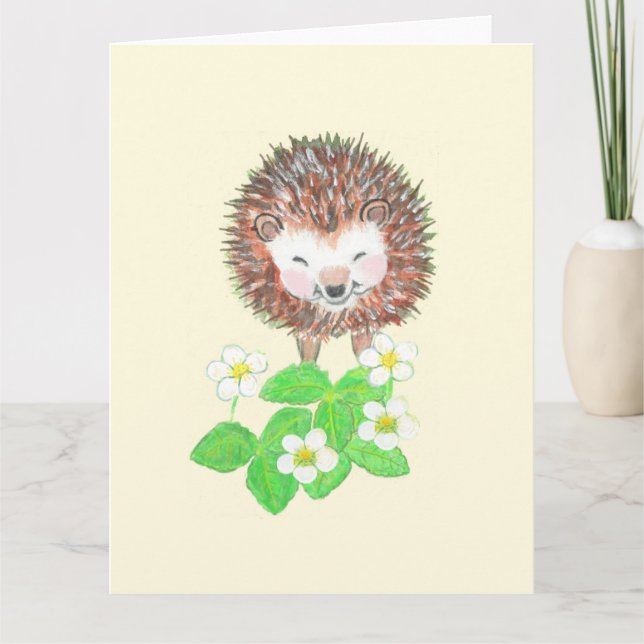 Little Igel & Wild Erdbeeren Blume Karte (Vorderseite)