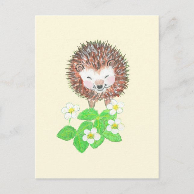 Little Igel & Wild Erdbeeren Blume Postkarte (Vorderseite)