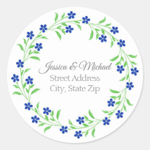 Little Indigo Blue Watercolor Blume Wreath Runder Aufkleber