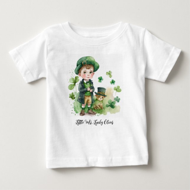 Little Irich Boy & Puppy Individuelle Name Baby T-shirt (Vorderseite)