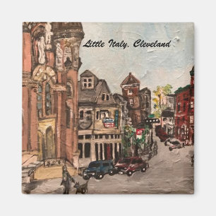 Little Italy, Cleveland Ohio Painting on a Magnet