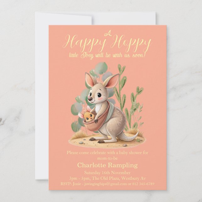 Little Joey Peach Baby Shower Einladung (Vorderseite)