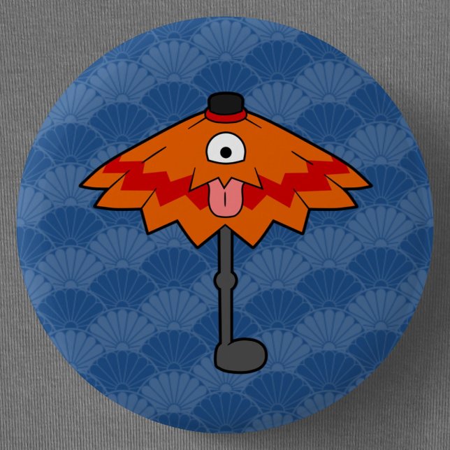 Little Kasa-obake Umbrella Yokai Button (Cute Umbrella Ghost Kasa-obake Yokai Can Badge- Detail View)