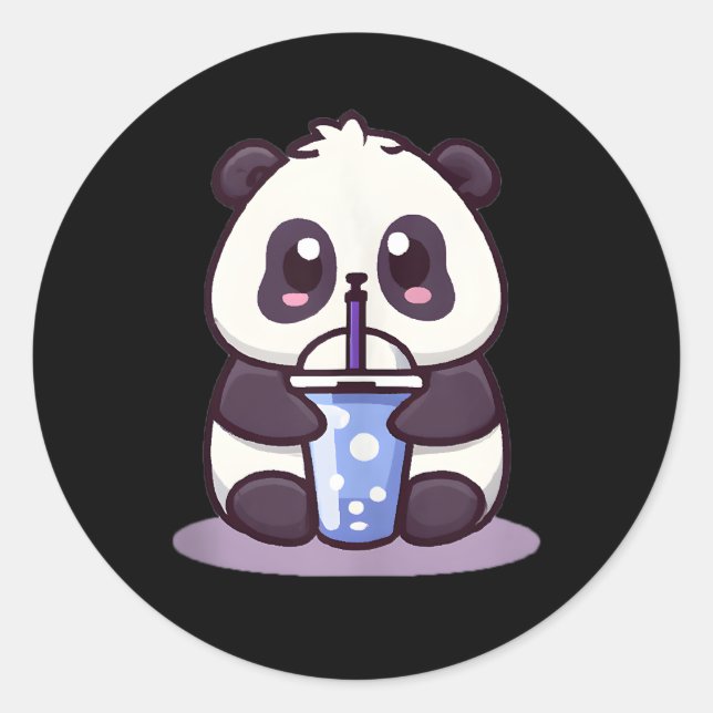Little Kawaii Panda trinkt Boba Tea Anime Runder Aufkleber (Vorderseite)